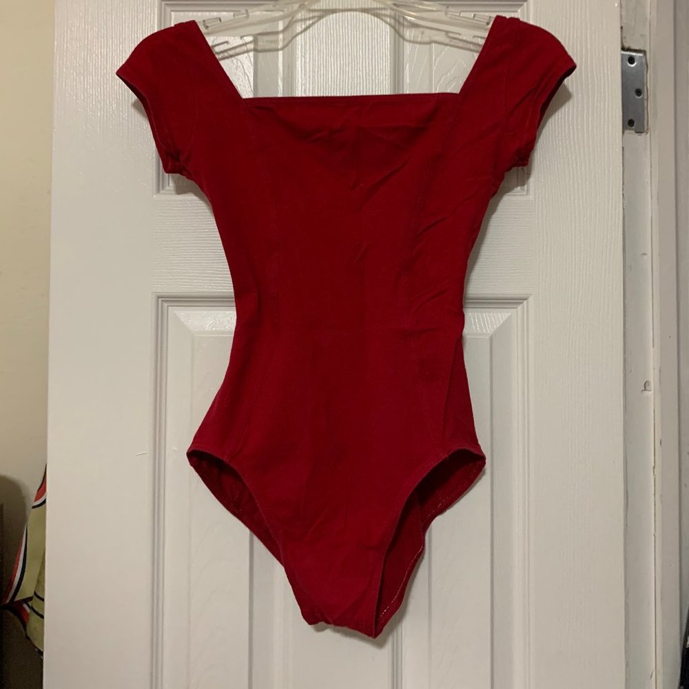Mirella, Red Ballet Leotard with Cap sleeves, M